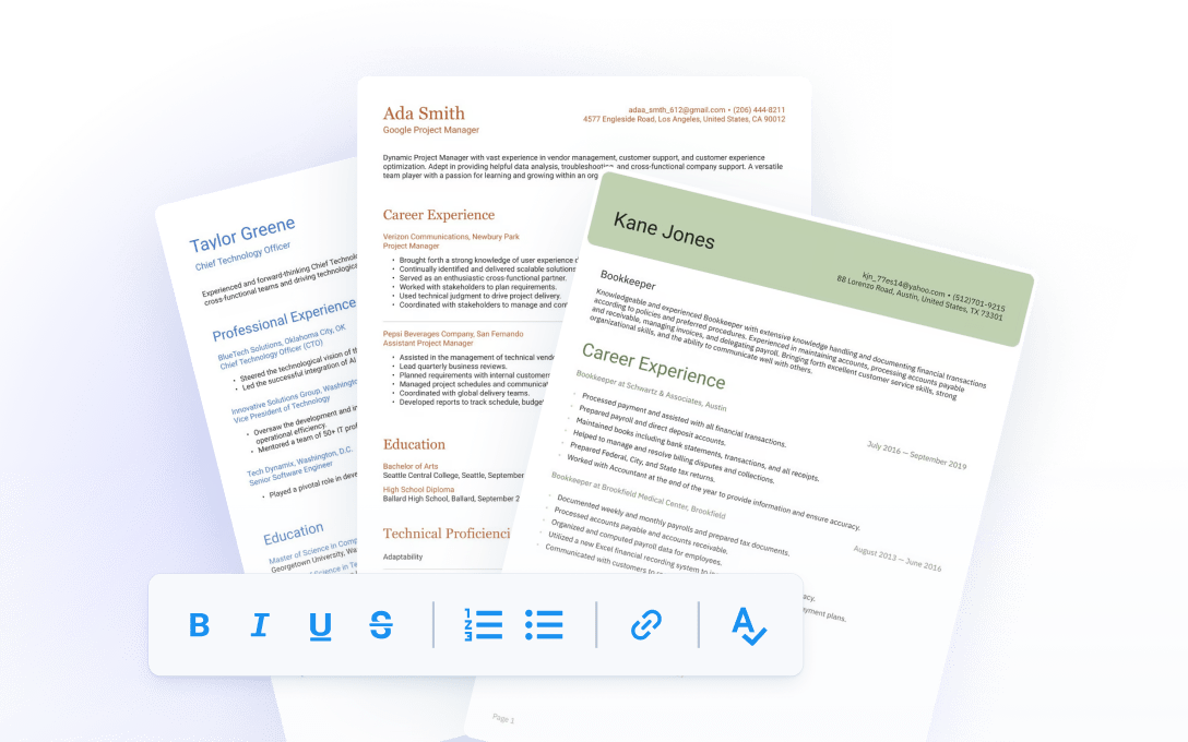 Eksempler på ATS-venlige cv-skabeloner med formateringsmuligheder til redigering af cv-indhold
